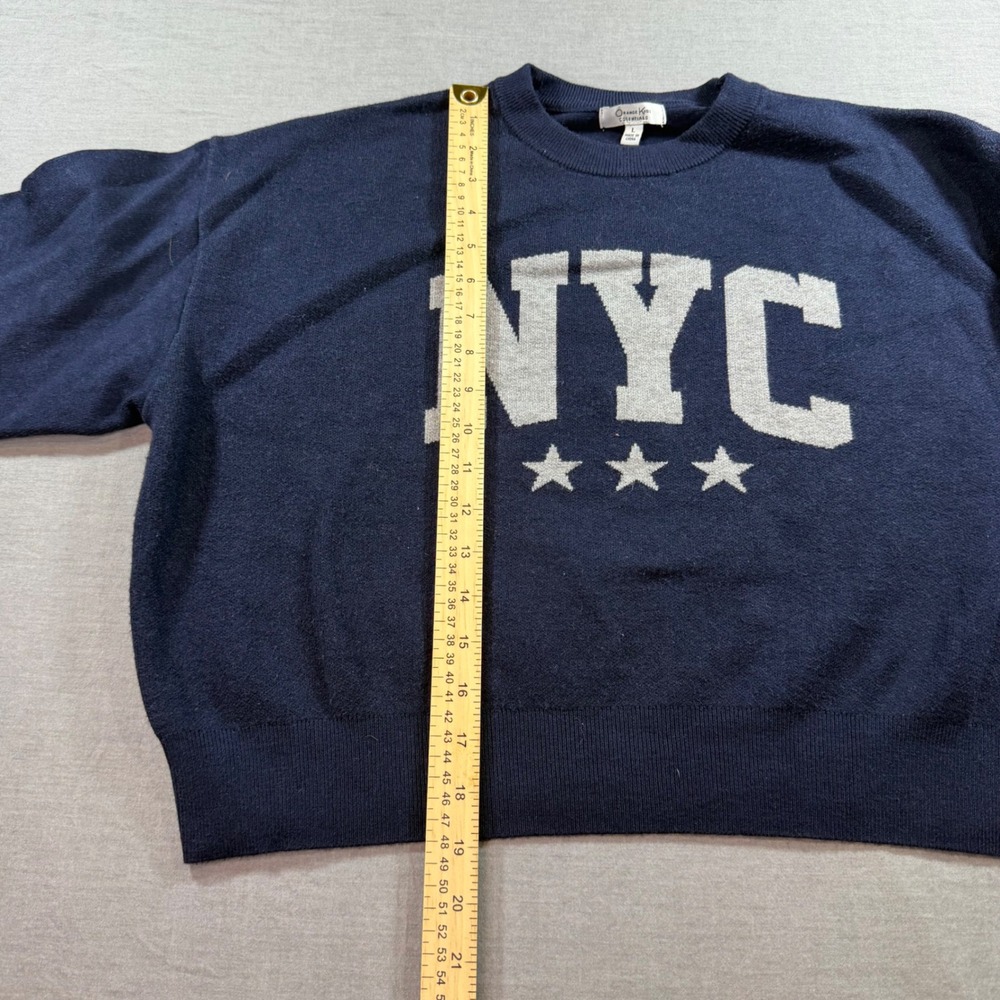 Orange Kiss Essentials NYC Sweater Womens L Navy Blue Excellent Graphic Knit - Picture 3 of 7
